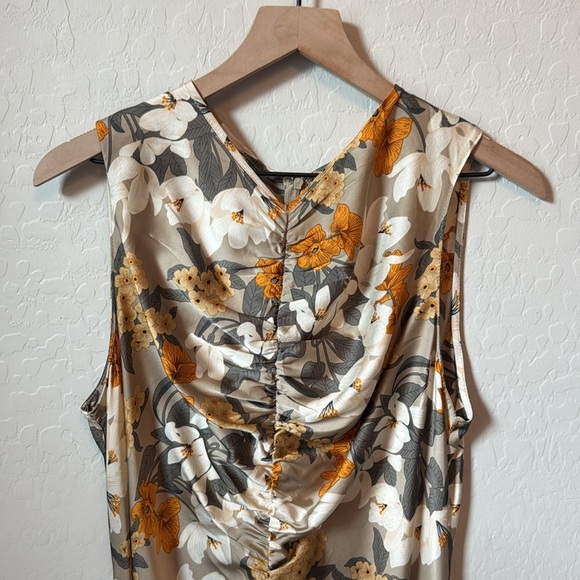 MELLODAY Ruched Sleeveless Satin Midi Dress size L - Picture 3 of 6